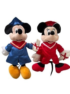 Disney Mickey and Minnie Graduation Plush Dolls - Blue, Red & Yellow